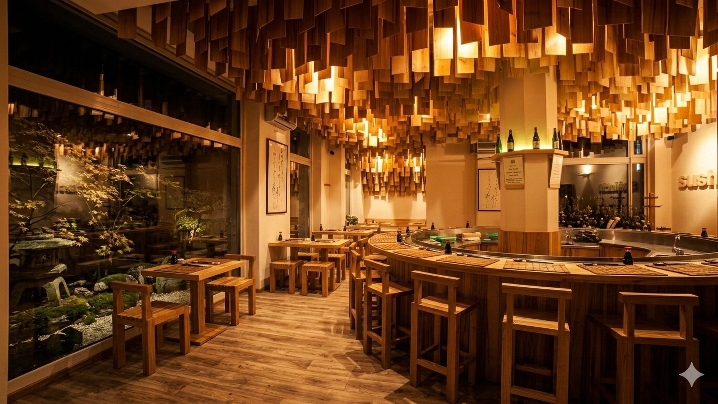 Wnętrze restauracji Sushi Zushi przy Żurawiej 6/12 w Warszawie